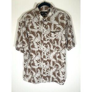 Saks Fifth Avenue khaki white floral Hawaiian linen viscose shirt L lightweight
